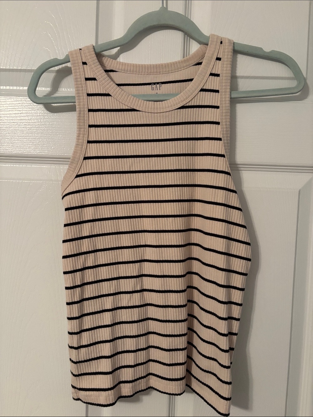GAP Cream Tank Top with Black Stripes